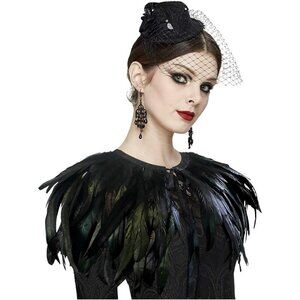 Women's Real Nature Feather Shrug Cape Lace Shawl Collar Witch Cosplay Costumes